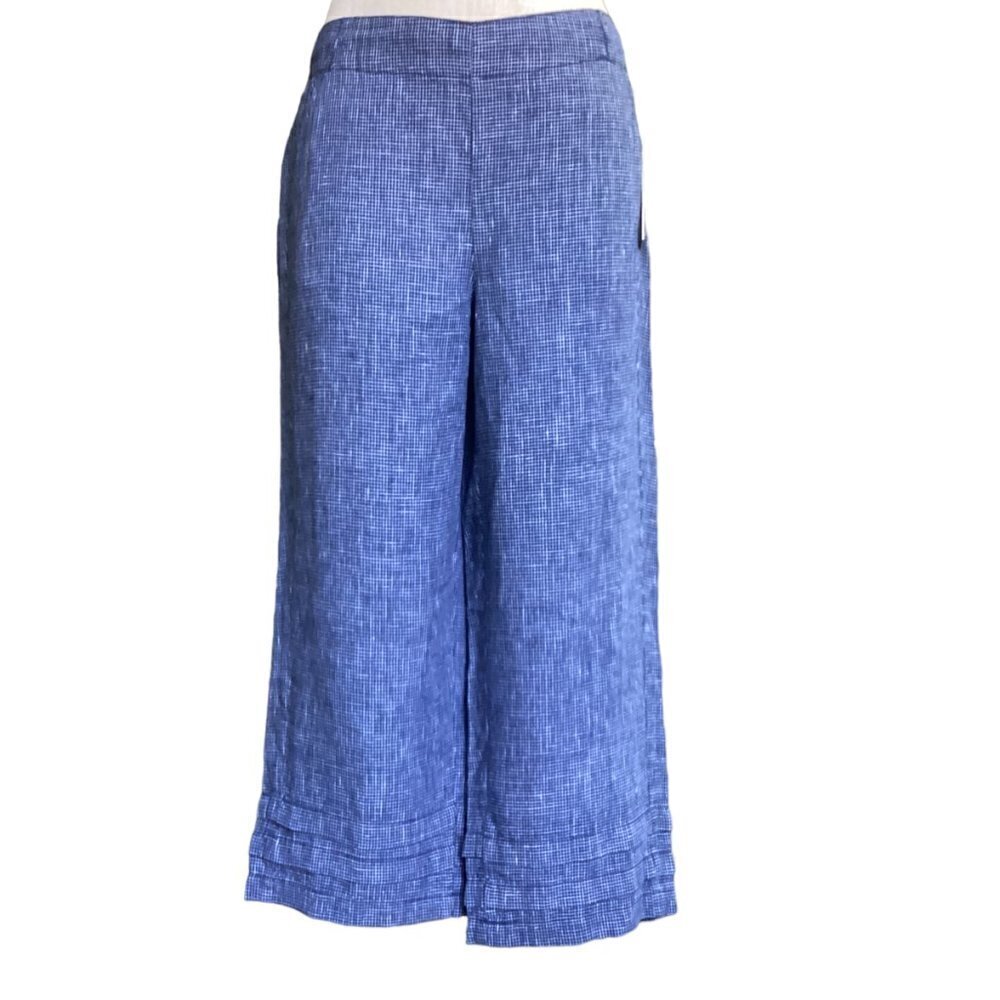 NWT Blue Earth  Linen Micro-Plaid Pull-On Wide Leg Pant Sz M 158L